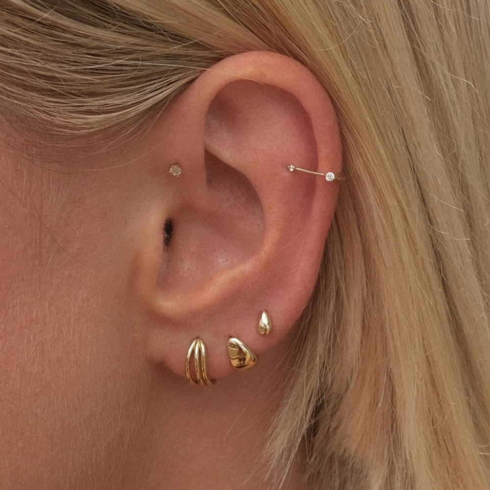 Adornmonde Jack Drip Piercing Ballback 14 Karat Solid Gold Earrings - Picture 2 of 6